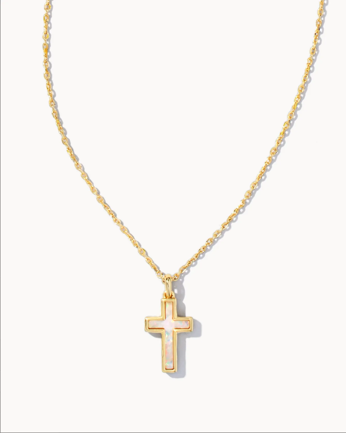 Kendra Scott Cross Gold Pendant Necklace in White Kyocera Opal