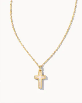 Kendra Scott Cross Gold Pendant Necklace in White Kyocera Opal