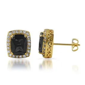 Lab Black Diamond Centerstone Gold Iced Out Earrings