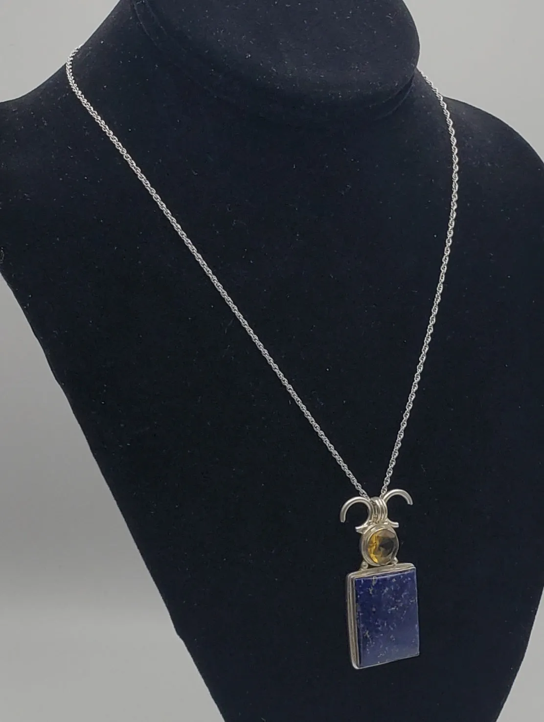 Lapis Lazuli Sterling Silver Pendant on Sterling Silver Chain Necklace - 18"