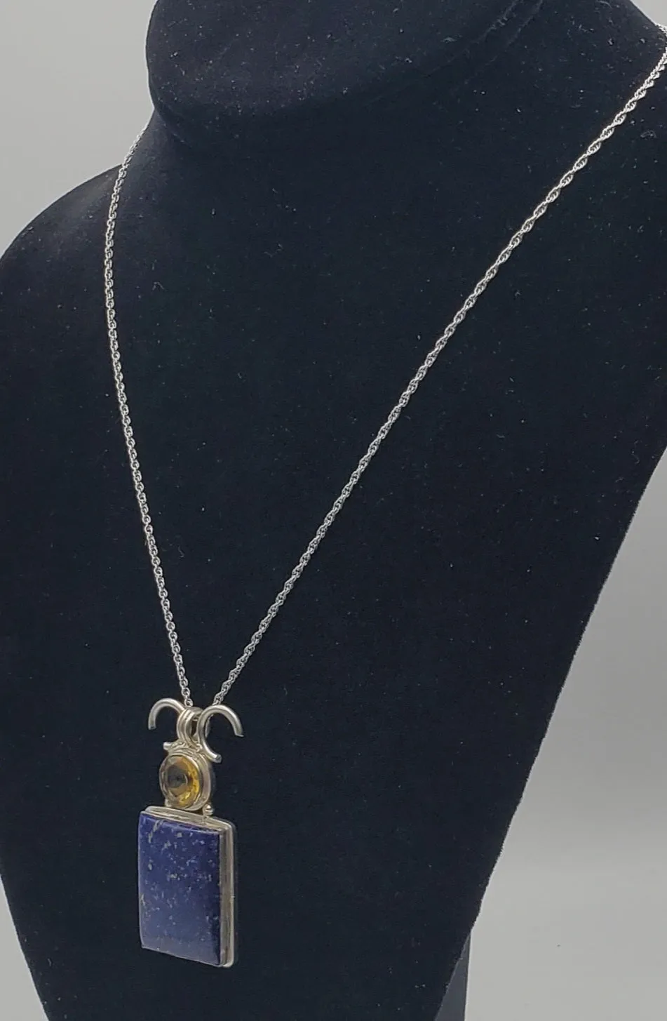 Lapis Lazuli Sterling Silver Pendant on Sterling Silver Chain Necklace - 18"