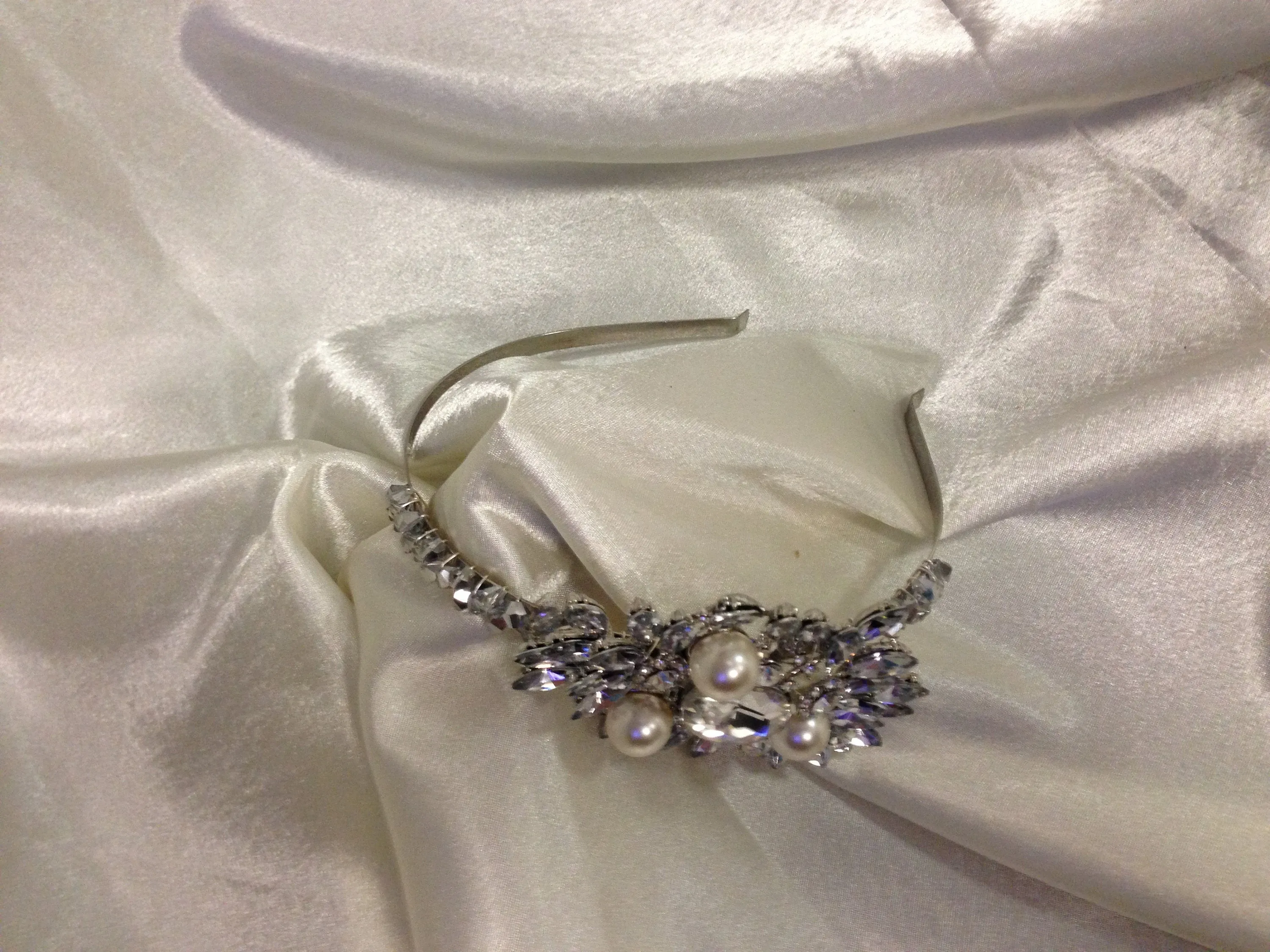 Large side tiara, Pearl crystal hairband, hairpeice