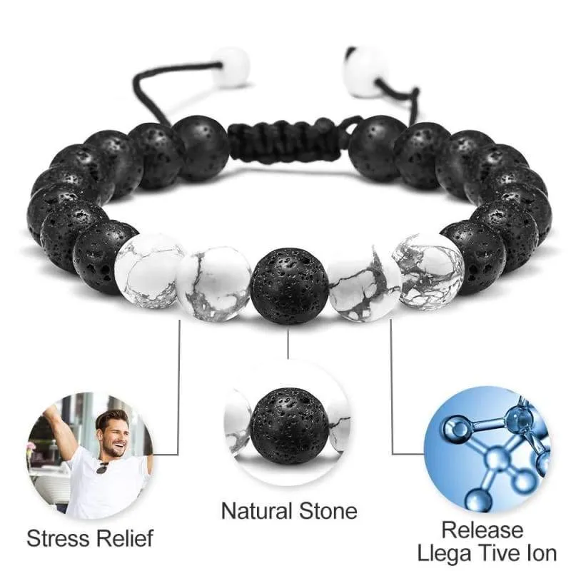 Lava Rock Bracelet - 8mm Lava Rock Bead White Turquoise Anxiety Bracelet  Men Women Stress Relief Yoga Beads Aromatherapy Essential Oil Diffuser Healing Bracelets