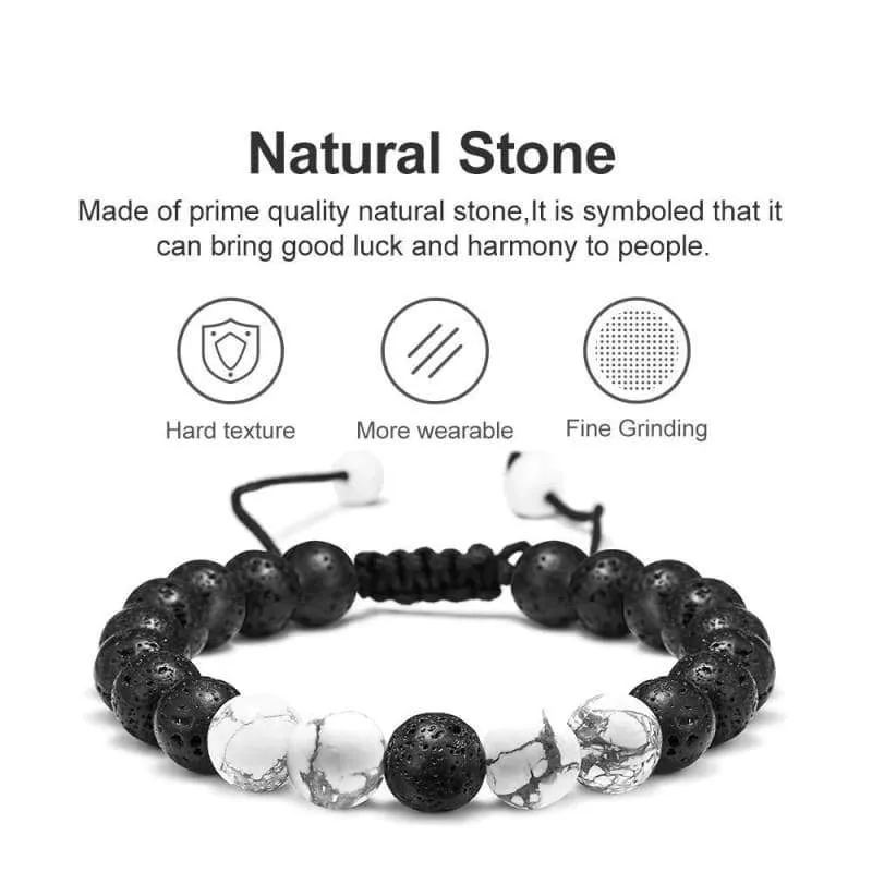 Lava Rock Bracelet - 8mm Lava Rock Bead White Turquoise Anxiety Bracelet  Men Women Stress Relief Yoga Beads Aromatherapy Essential Oil Diffuser Healing Bracelets