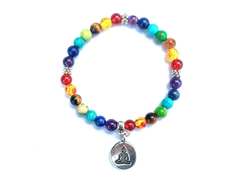 Life Tree Buddha Lotus Pendant Small Snowflake Seven Chakra Yoga 6mm Natural Stone Friendship Bead Bracelet