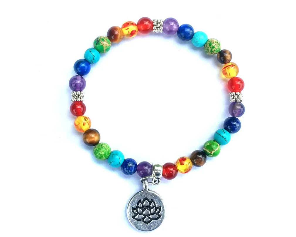 Life Tree Buddha Lotus Pendant Small Snowflake Seven Chakra Yoga 6mm Natural Stone Friendship Bead Bracelet