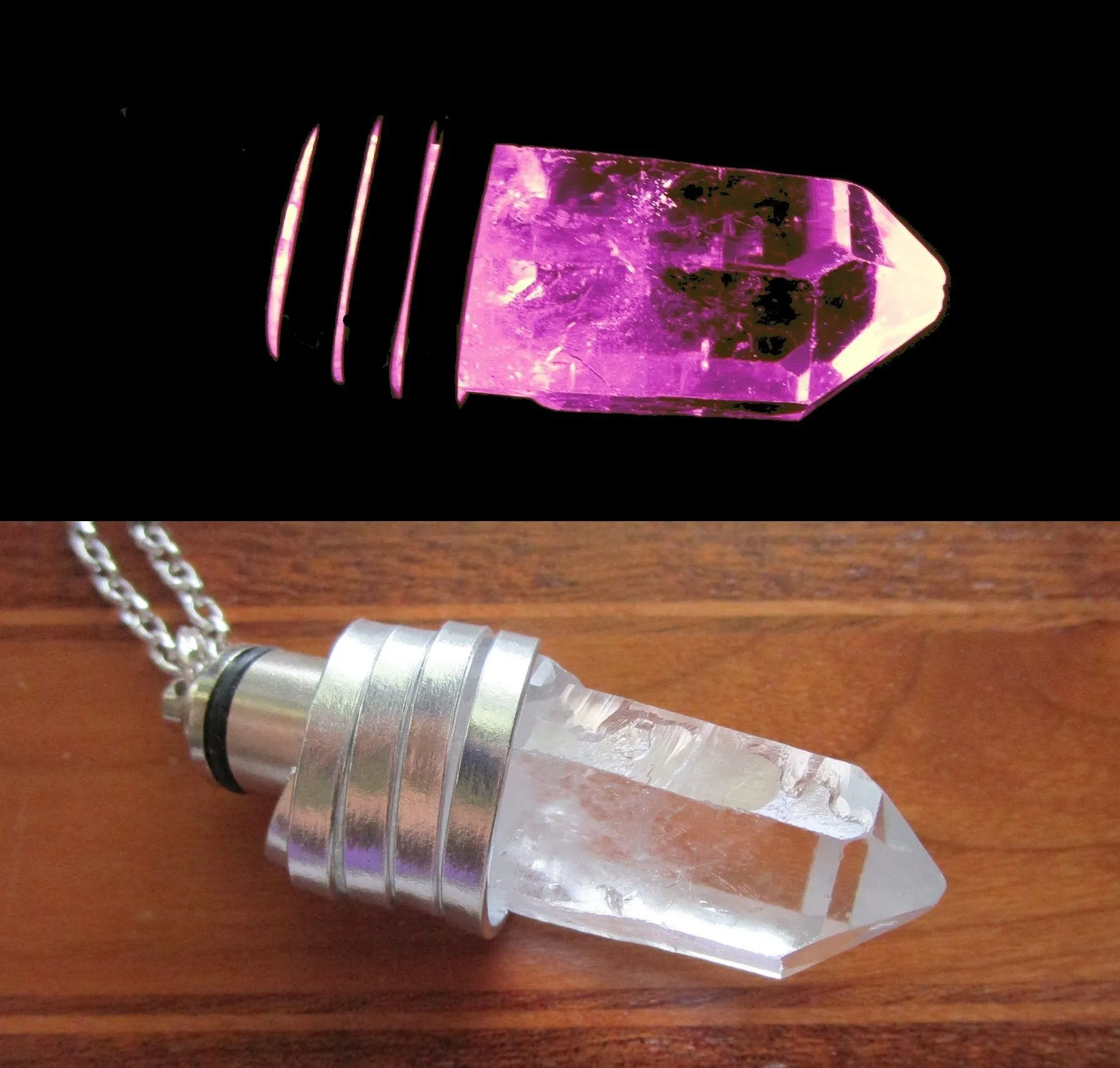 Light Up Hot Pink Quartz LED Crystal Glow Pendant Necklace