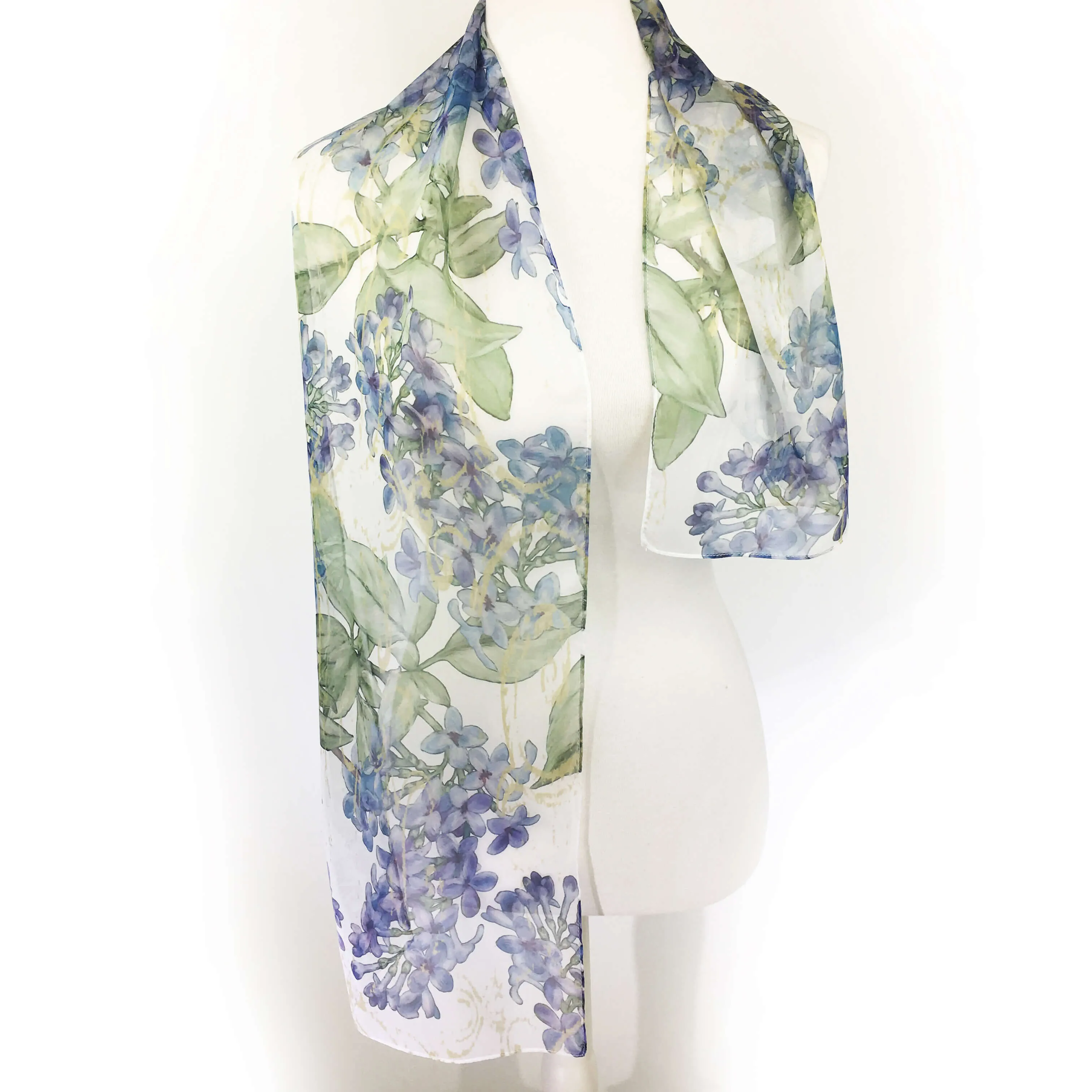 Lilacs on White Chiffon Scarf