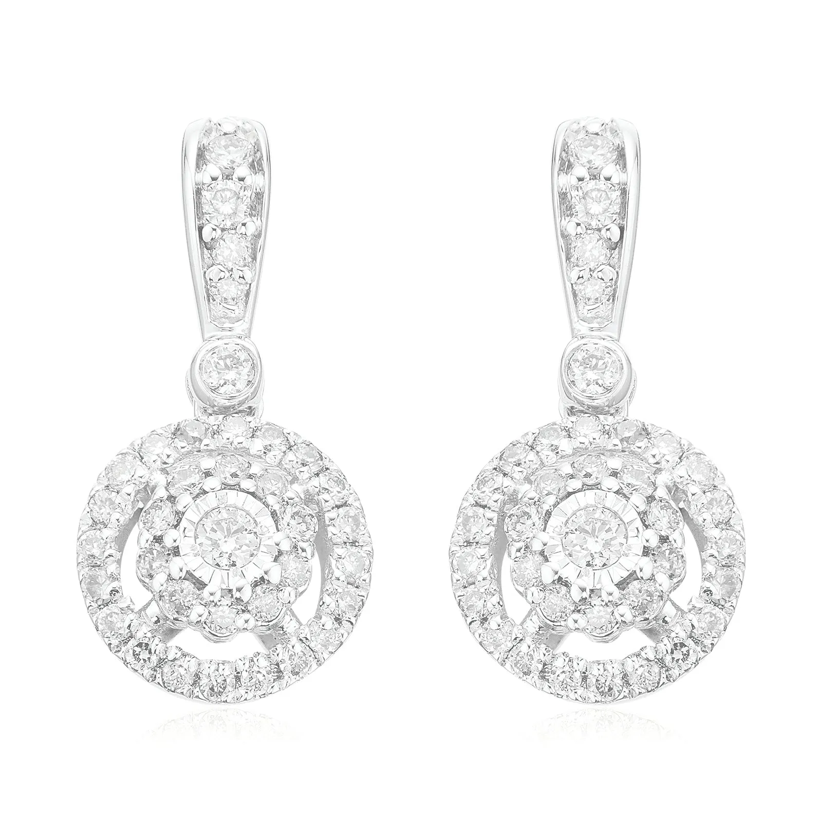 London 9ct White Gold with Round Brilliant Cut 1/4 CARAT tw Diamond Drop Earrings