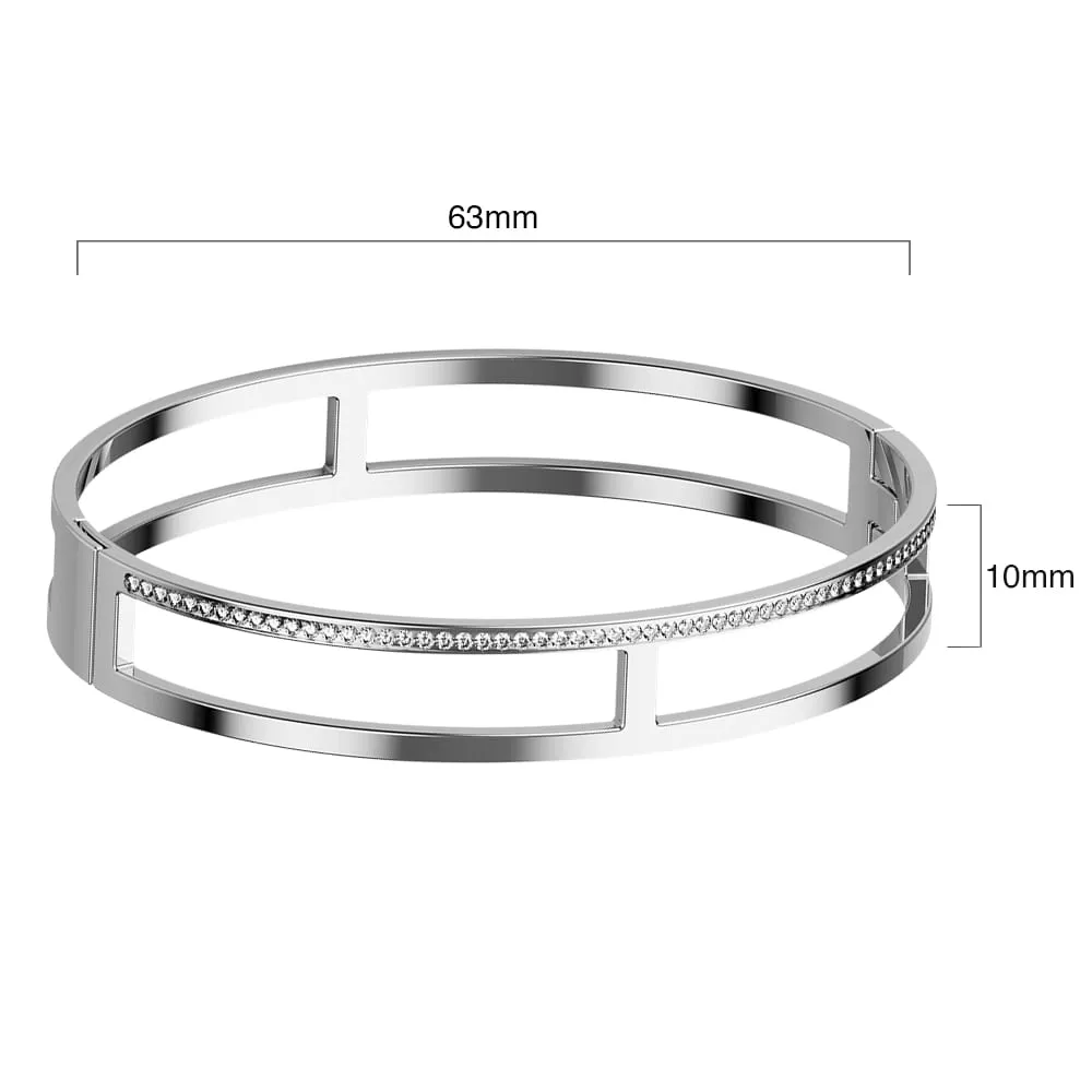 Lucky Dimension Cuff Stainless Steel Bangle with a High Polish Finish