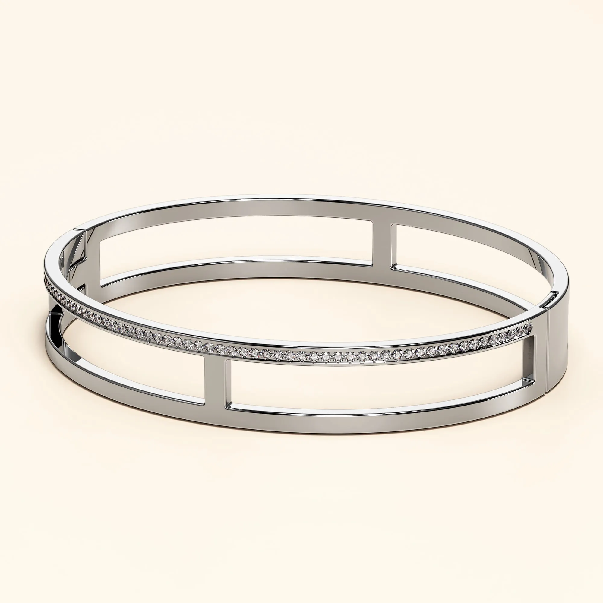 Lucky Dimension Cuff Stainless Steel Bangle with a High Polish Finish