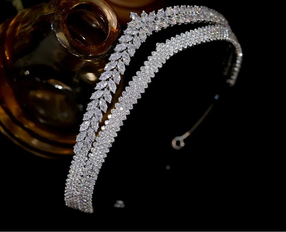 Luxury Cubic Zirconia Wedding Bride tiara Princess Wedding CZ Brie Crown Wedding Hair Accessories 1513