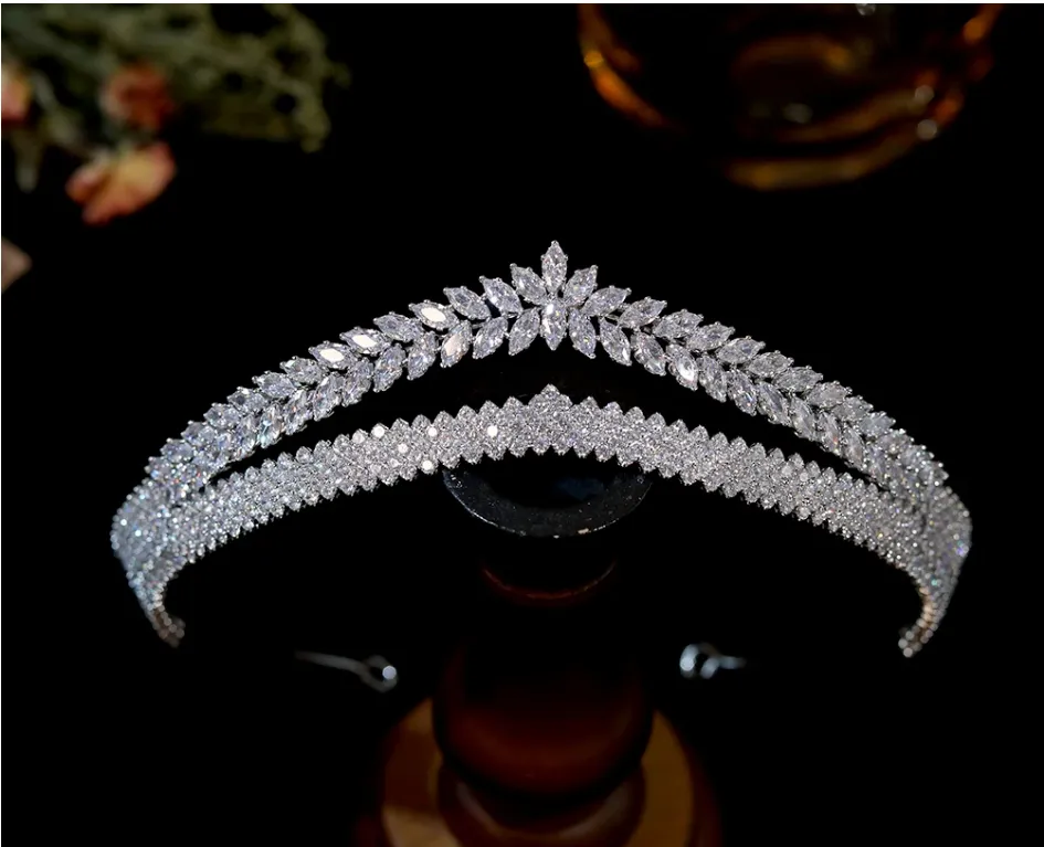 Luxury Cubic Zirconia Wedding Bride tiara Princess Wedding CZ Brie Crown Wedding Hair Accessories 1513