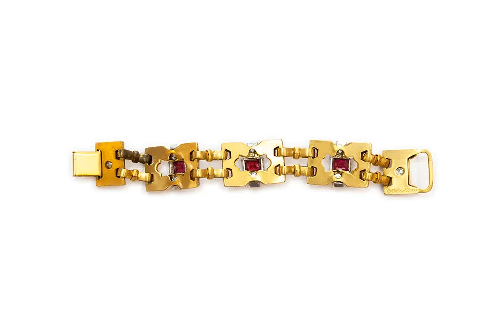 McCLELLAND BARCLAY Gold Plated with Red and Clear Rhinestones Bracelet