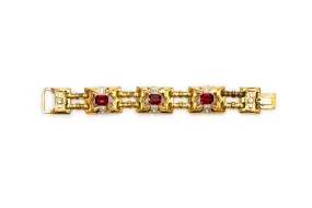 McCLELLAND BARCLAY Gold Plated with Red and Clear Rhinestones Bracelet