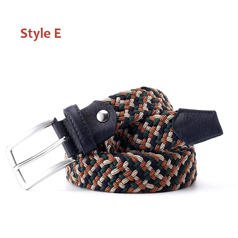 Men Women Casual Knitted Elastic Belt Pin Buckle Mixed Color Webbing Strap Woven Canvas Braided Stretch Belts Military Tactical