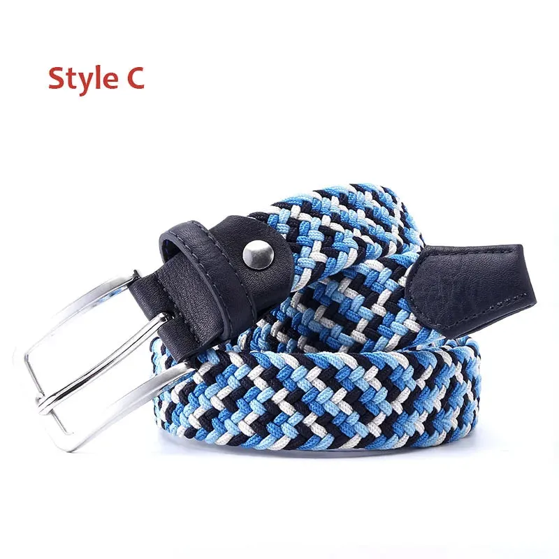 Men Women Casual Knitted Elastic Belt Pin Buckle Mixed Color Webbing Strap Woven Canvas Braided Stretch Belts Military Tactical