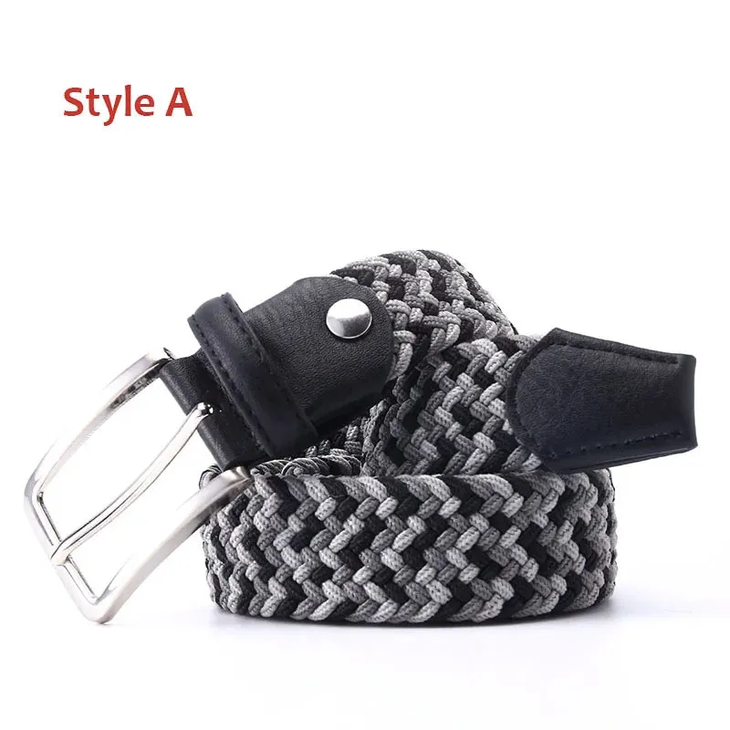 Men Women Casual Knitted Elastic Belt Pin Buckle Mixed Color Webbing Strap Woven Canvas Braided Stretch Belts Military Tactical