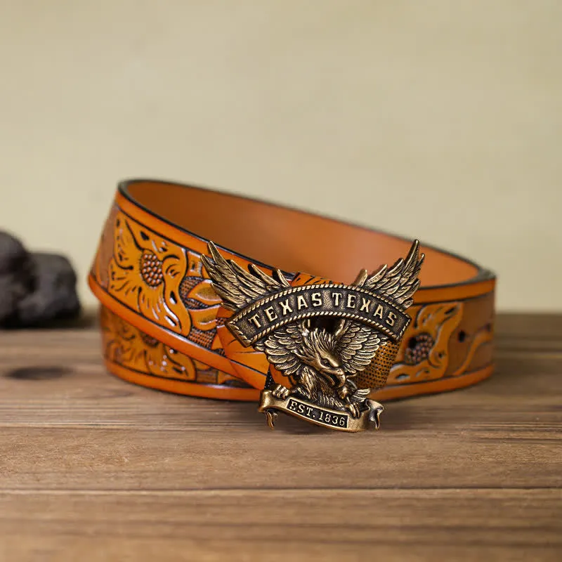 Men's DIY Retro Western Texas Eagle Buckle Leather Belt