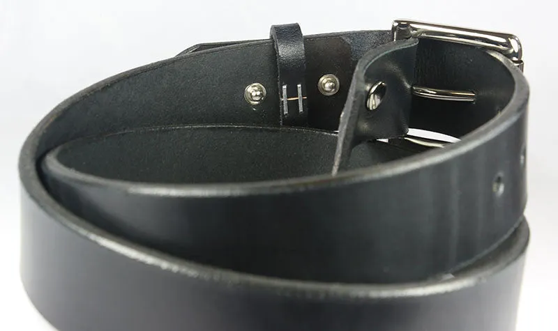 Men's Plain Black Leather Belt With Removable Buckle, 1.5" Wide