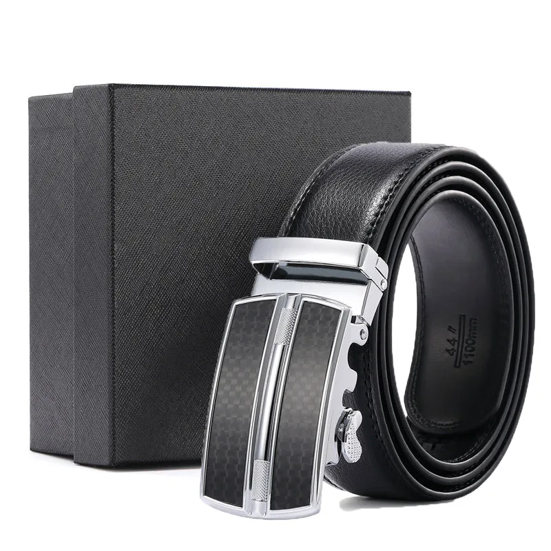 Men's Premium Genuine Leather Ratchet Dress Belt with Automatic Click Buckle