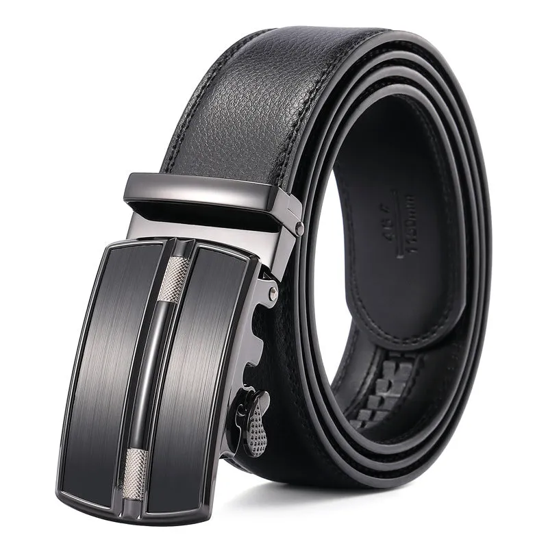 Men's Premium Genuine Leather Ratchet Dress Belt with Automatic Click Buckle