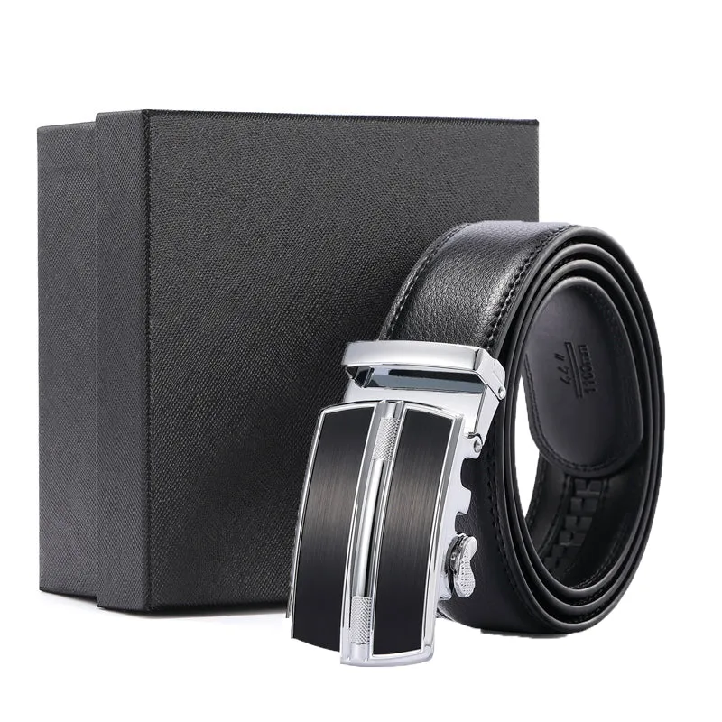 Men's Premium Genuine Leather Ratchet Dress Belt with Automatic Click Buckle