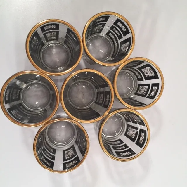 Mid-Century Jeannette Glassware Black and 22-Karat Gold Geometric 25-Piece Bar Set