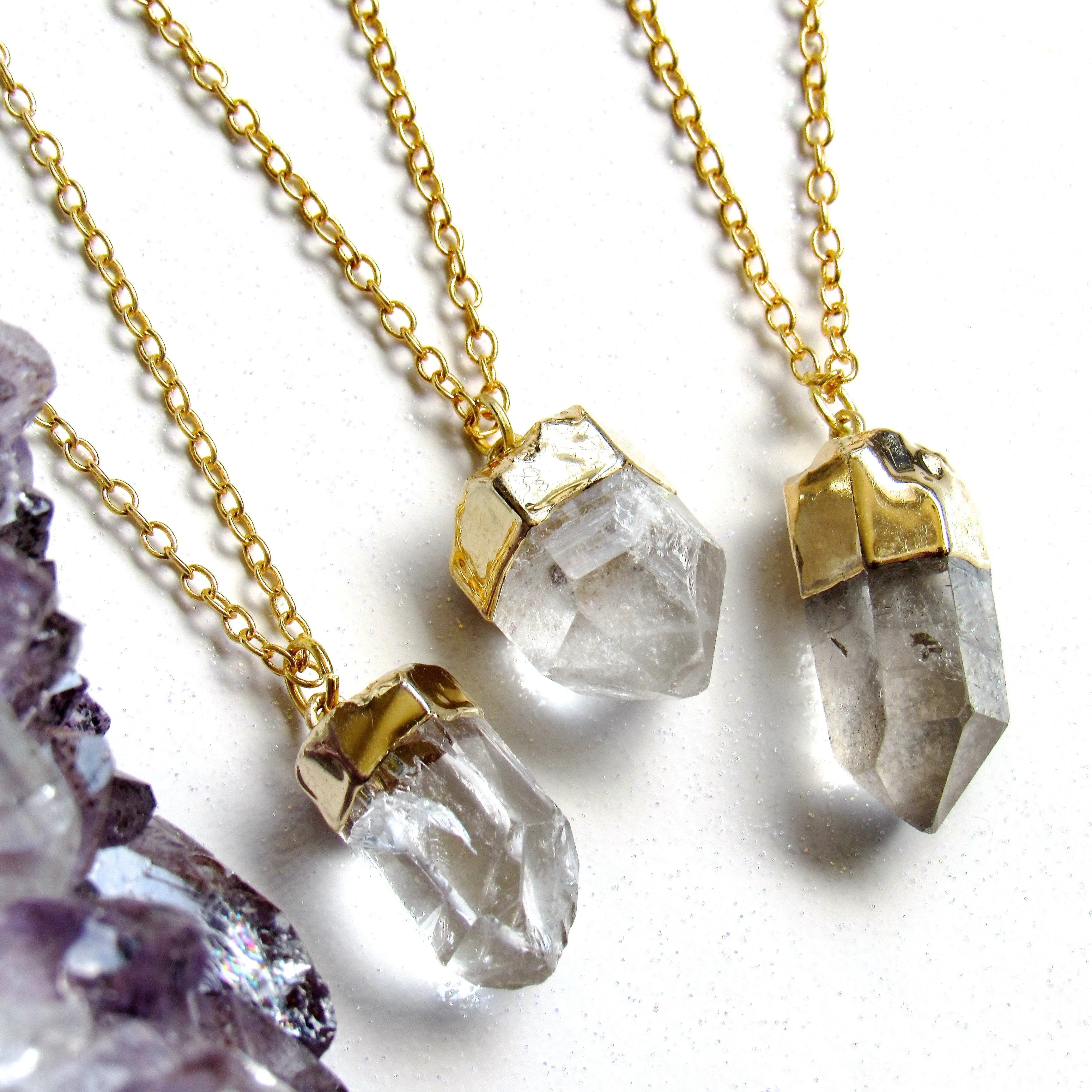 Mini Gold Quartz Point Necklaces