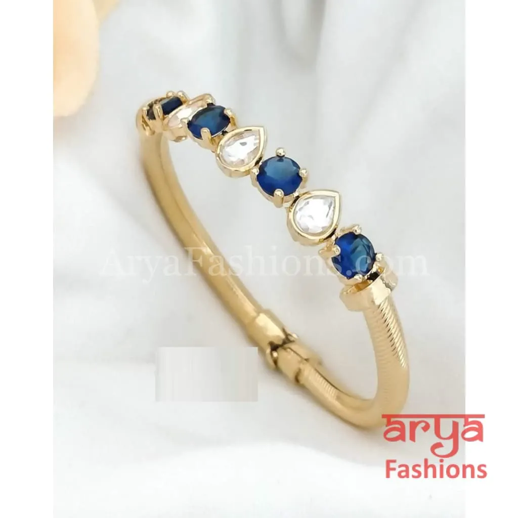 Minimalist 22 Karat Gold plated Bracelet with Kundan and Colored Stones