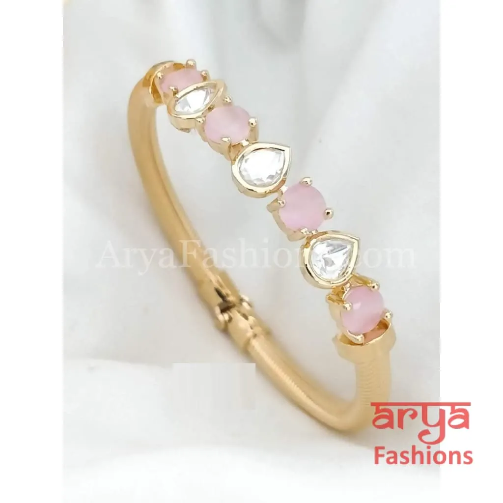 Minimalist 22 Karat Gold plated Bracelet with Kundan and Colored Stones