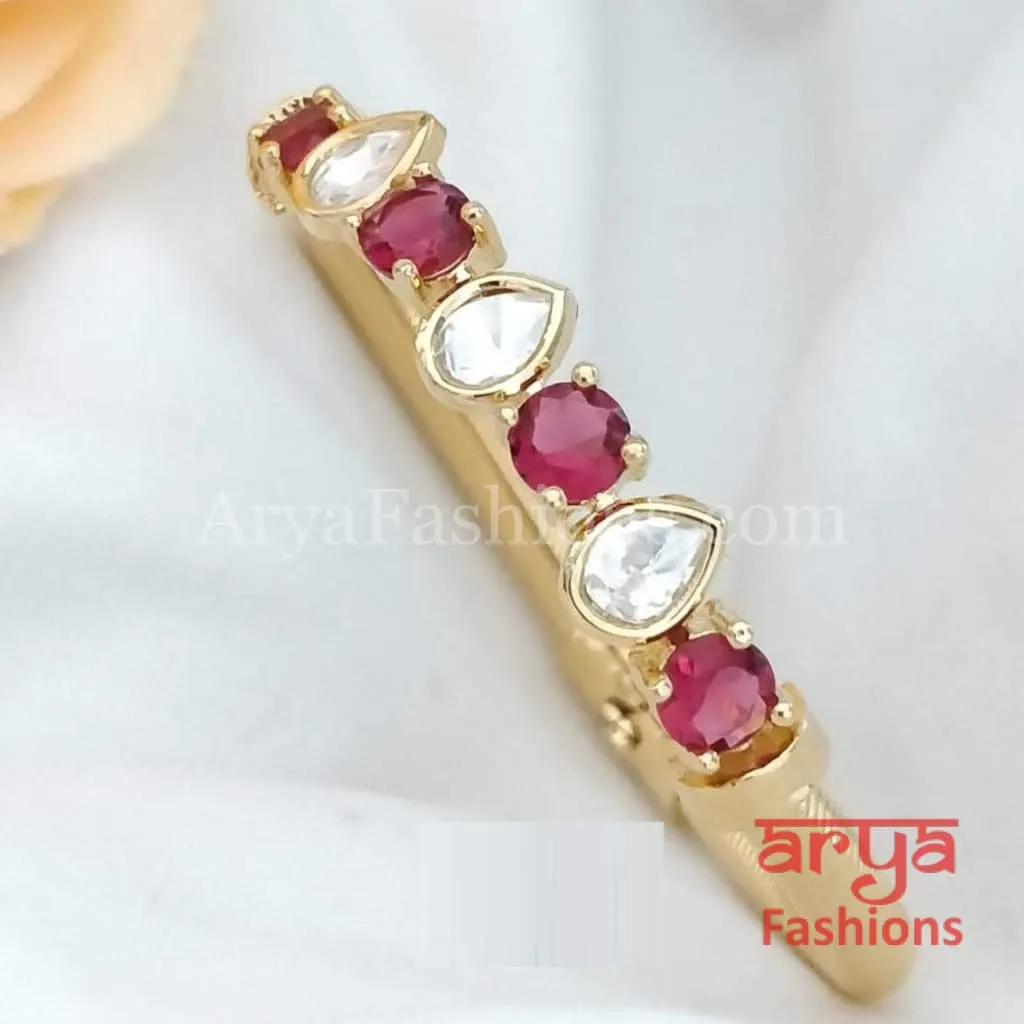 Minimalist 22 Karat Gold plated Bracelet with Kundan and Colored Stones