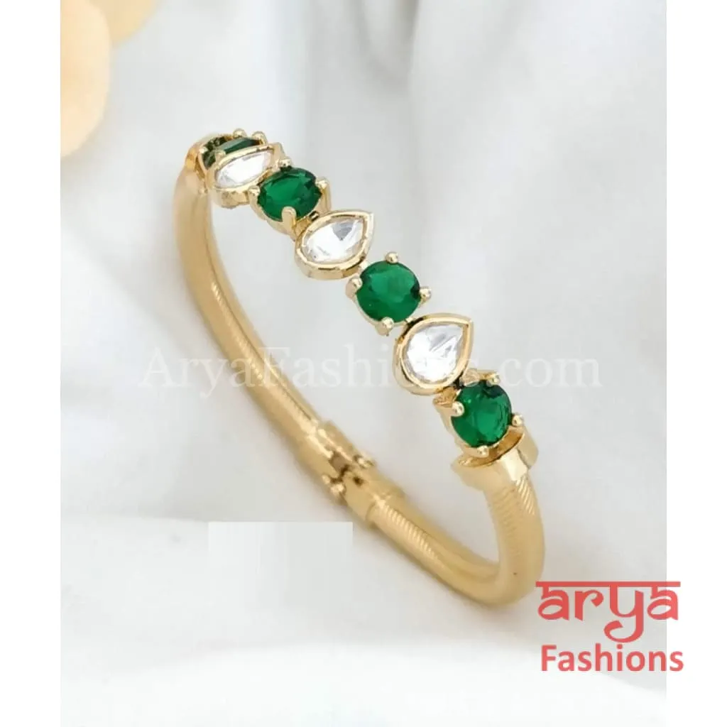 Minimalist 22 Karat Gold plated Bracelet with Kundan and Colored Stones