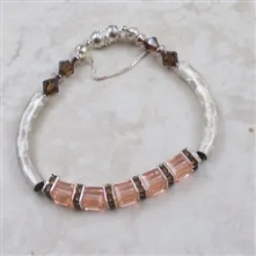 Mocha &  Peach Crystal Cube Noodle Bracelet