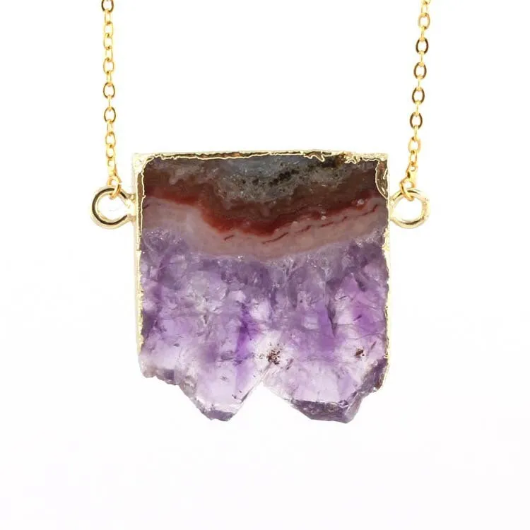 Natural Amethyst Citrine Stalactite Crystal Quartz Healing Pendant Necklace