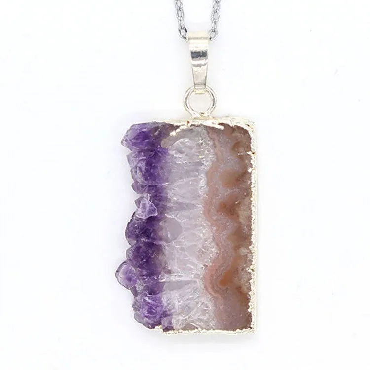 Natural Amethyst Citrine Stalactite Crystal Quartz Healing Pendant Necklace