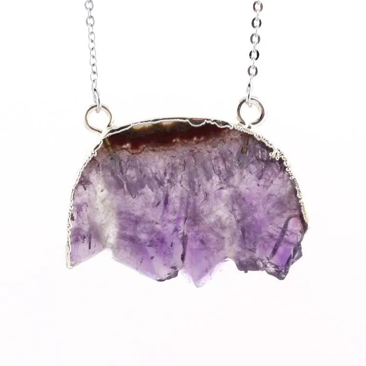 Natural Amethyst Citrine Stalactite Crystal Quartz Healing Pendant Necklace