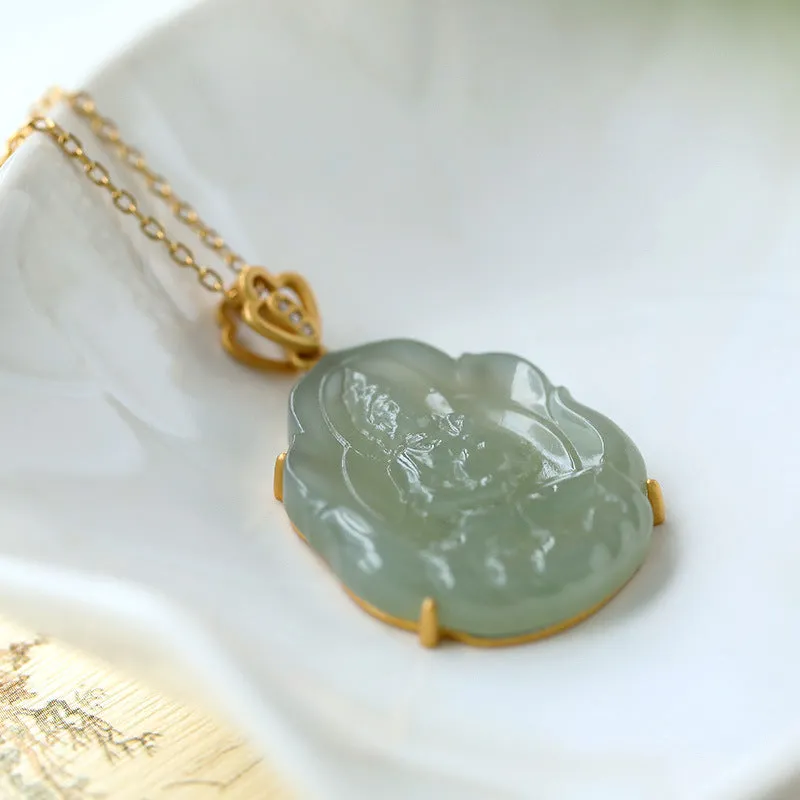 Natural Jade Pendant Nephrite Silver Guanyin Pendant ZPT125