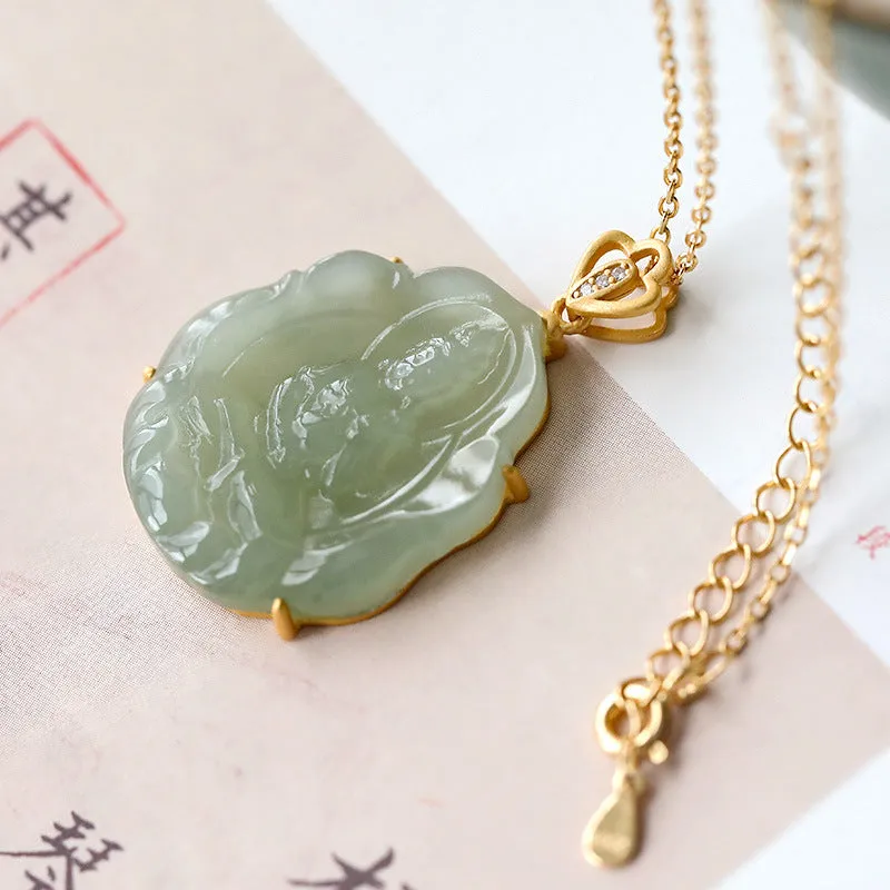 Natural Jade Pendant Nephrite Silver Guanyin Pendant ZPT125