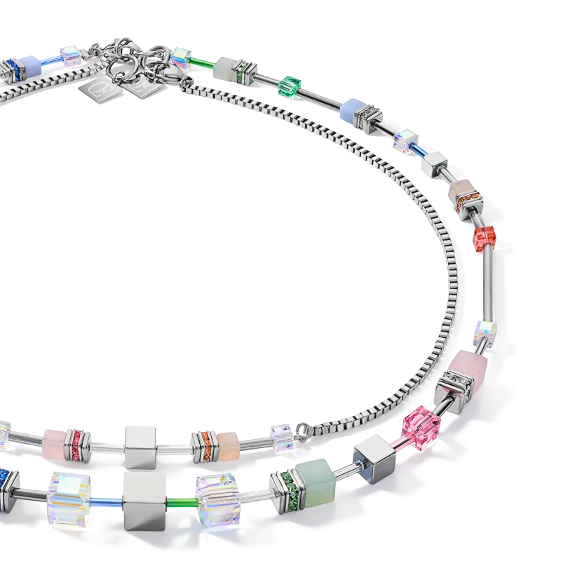 Necklace GeoCUBE® Multitask 4-in-1 summer multi pastel-silver