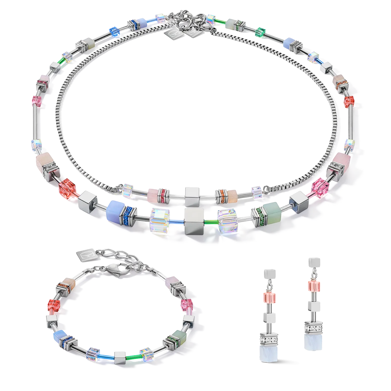 Necklace GeoCUBE® Multitask 4-in-1 summer multi pastel-silver