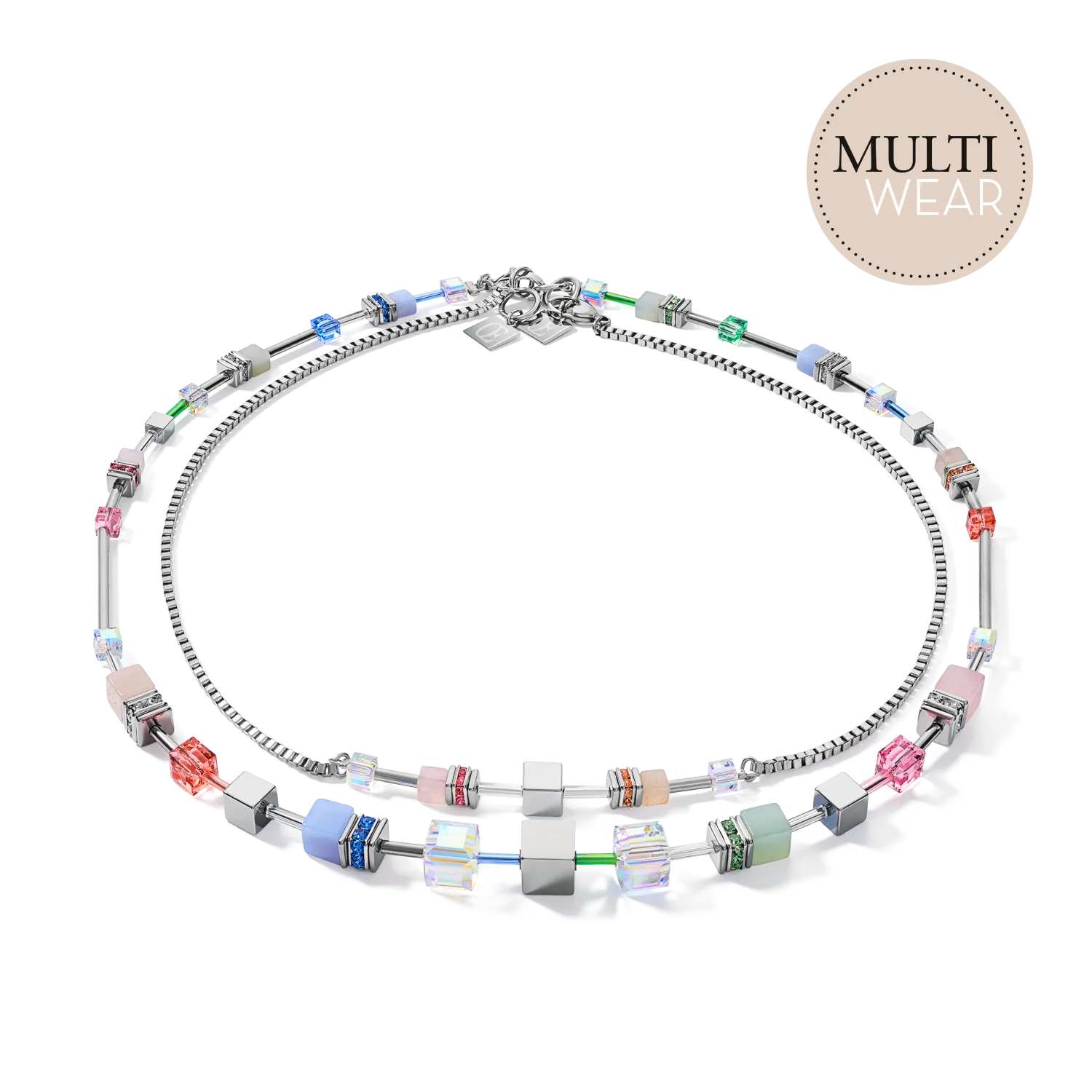 Necklace GeoCUBE® Multitask 4-in-1 summer multi pastel-silver