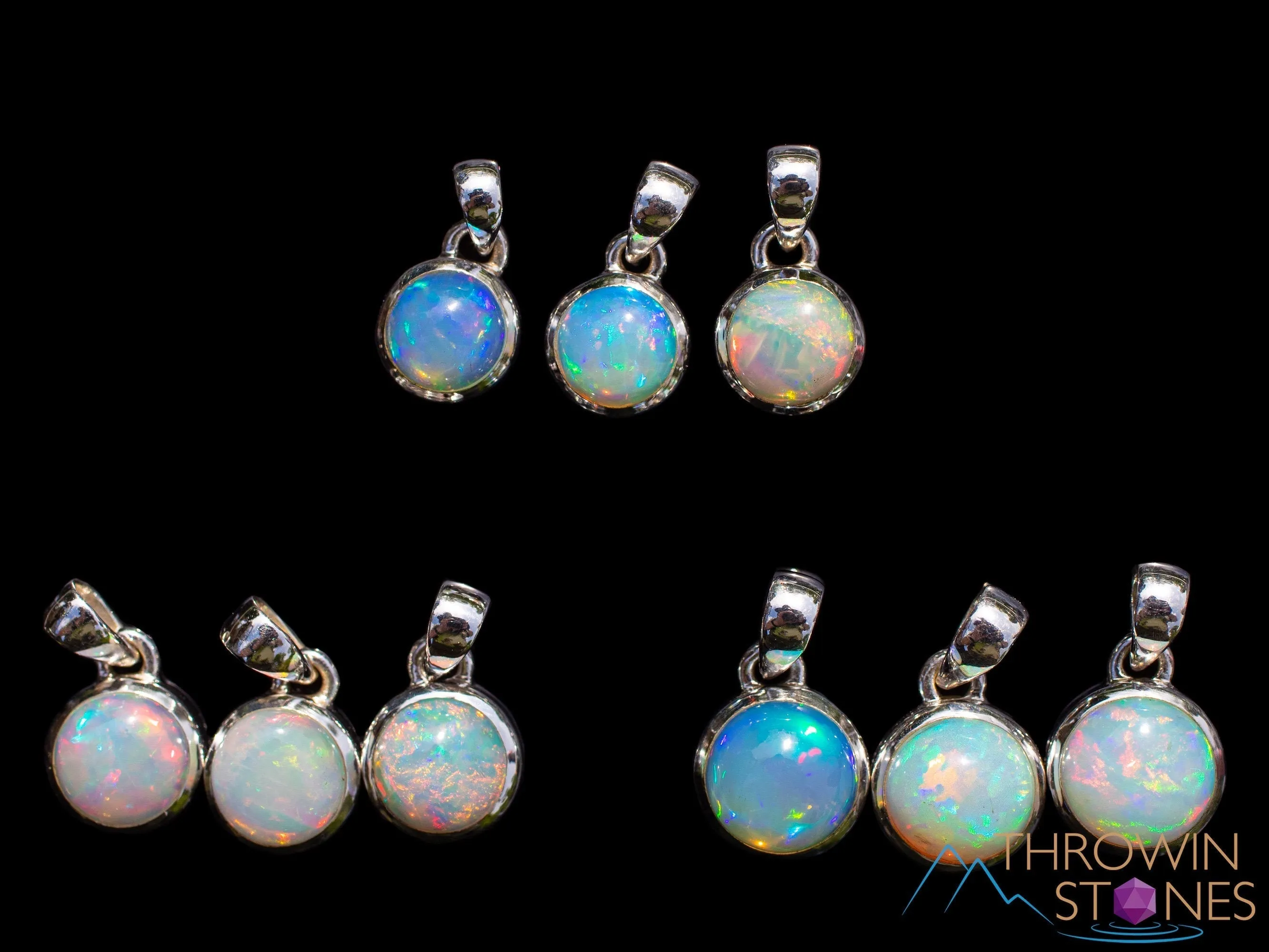 OPAL Pendant - Sterling Silver, Round - Birthstone Jewelry, Opal Cabochon Necklace, Welo Opal,  E1877