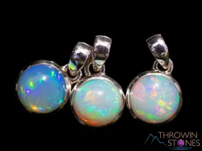 OPAL Pendant - Sterling Silver, Round - Birthstone Jewelry, Opal Cabochon Necklace, Welo Opal,  E1877