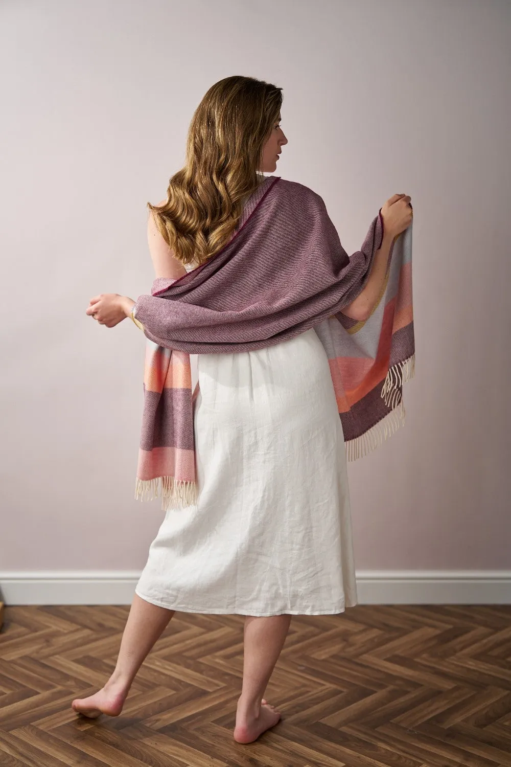 Oversized Blanket Scarf: Berry Stripe