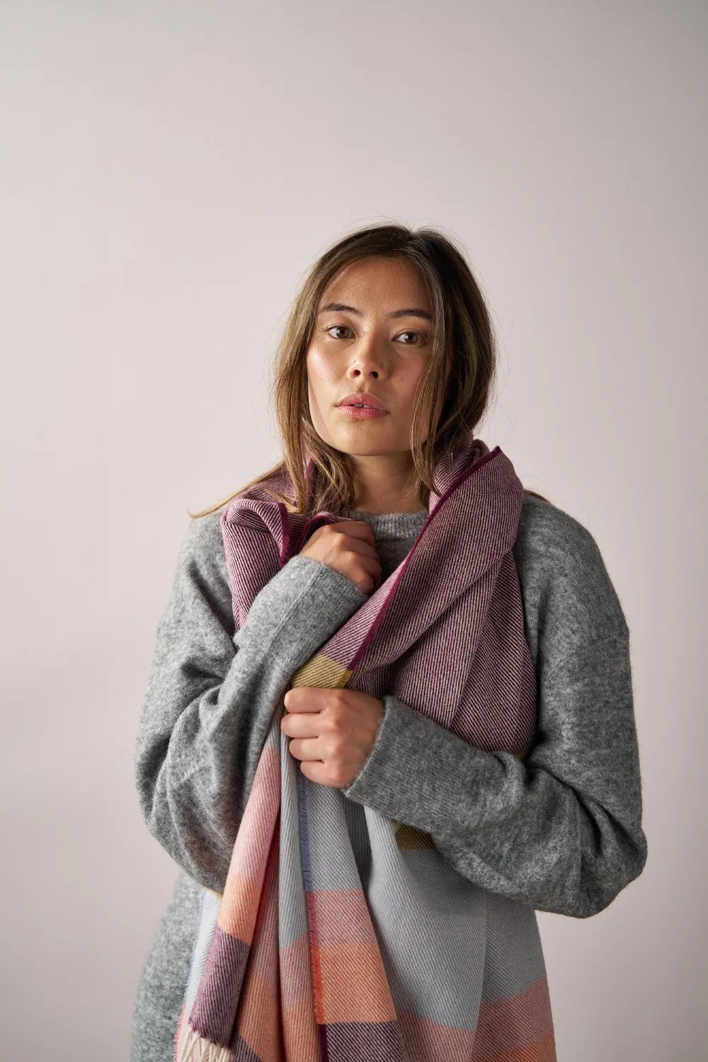 Oversized Blanket Scarf: Berry Stripe