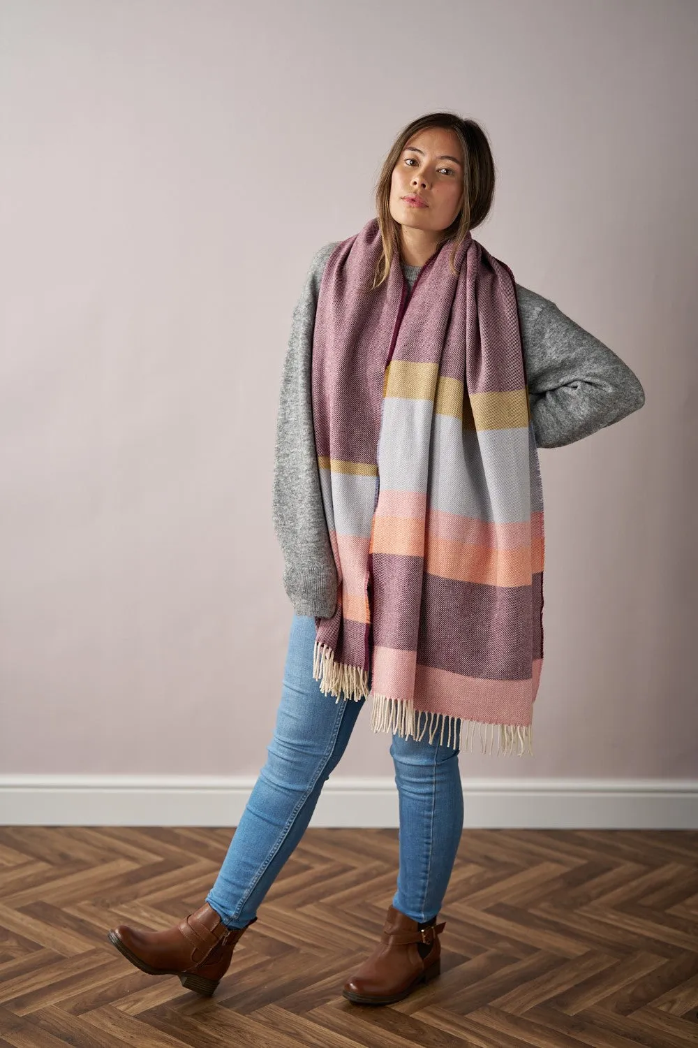 Oversized Blanket Scarf: Berry Stripe