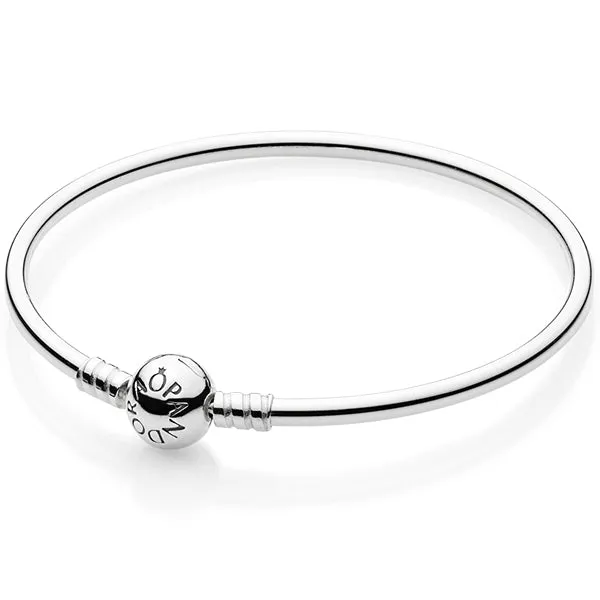 Pandora Moments Silver Bangle With Spherical Pandora Clasp