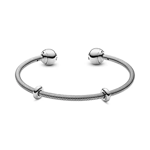 Pandora Sterling Silver Open Bangle With Silicone Stoppers And Interchangeable End Caps