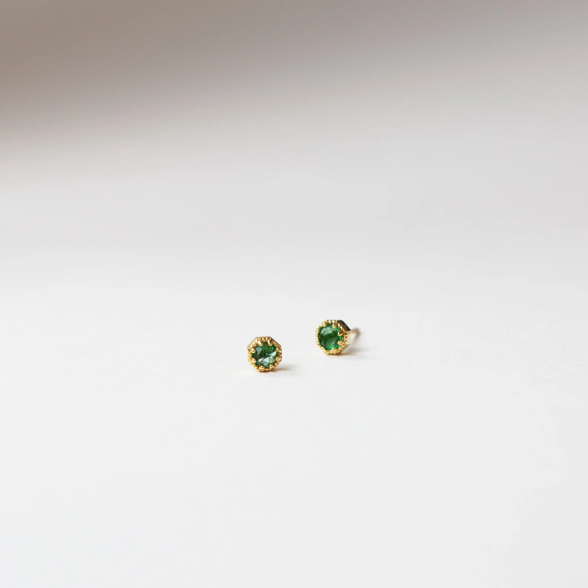 Petite Crown Bezel Emerald Earrings